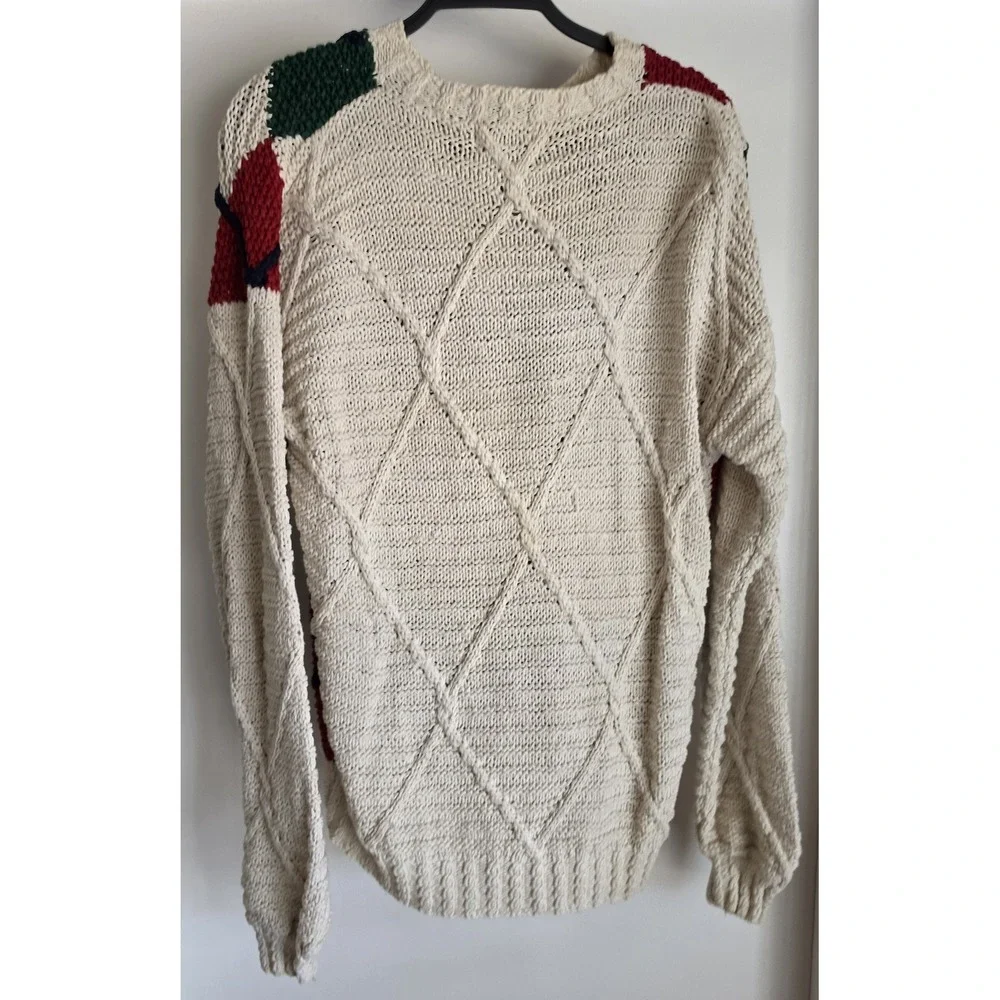 Savile Row Crew Neck Sweater L Argyle Linen Cotton Pullover Casual Knit Grandpa